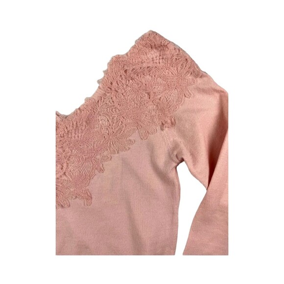 Francesca's Jun & Ivy Sweater  Womens S  Pink Off Shoulder Lace Trim V-Neck Top - Picture 3 of 7